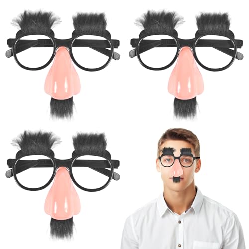 Funmo 3 Stück Große Nase Lustige Brille, Lustige Große Nase Brillen, Disguise Gläser Lustige Brillen, Augenbraue Schnurrbart Brille Kostüm, für Halloween Kostümparty Dekoration Erwachsenenversion von Funmo