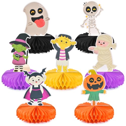 Funmo 8Pcs Halloween Bienenwaben Deko Papier, Halloween Tischdeko, Halloween Deko Set, Bienen Party Dekorationen für Kinder Halloween Party, Halloween Deko Kürbis Skelett Geist Hexe Mittelstücke von Funmo