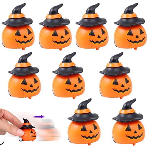 Funmo 9 Stück Halloween Spielzeugauto Set,Kürbis Zurückziehen Spielzeugauto Aufziehbare,Mini Kürbis Aufziehauto Fledermaus Spielzeug Auto,Halloween Mitgebsel Party Favors Partygeschenk von Funmo