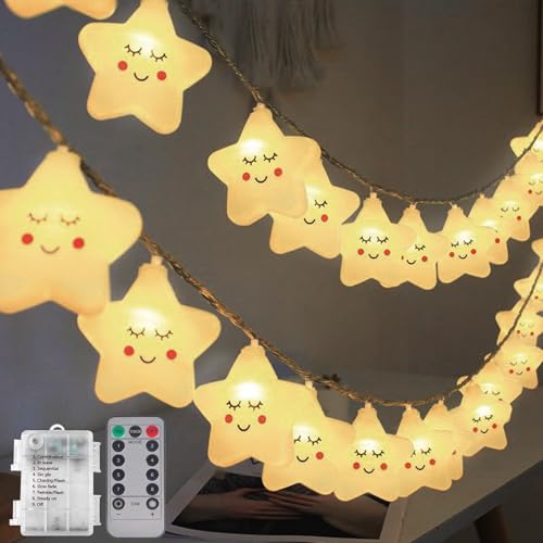 Funmo Lichterkette Batterie für Kinderzimmer Lichterkette innen 8 modi mit Timer, 3m 20er LED Lichterkette Kinder Batteriebetrieben Nachtlicht für Party Klassenzimmer Esszimmer Dekor, Warmweiß Sterne von Funmo