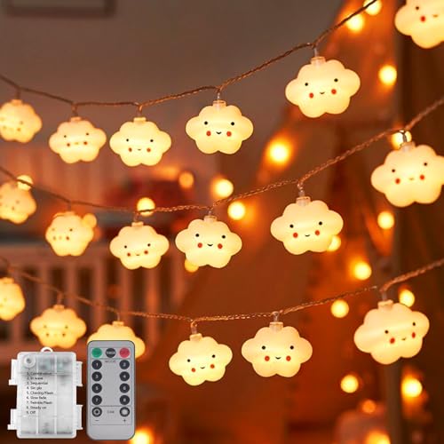 Funmo Lichterkette Kinderzimmer LED Wolke Lichterkette innen 8 modi mit Timer, 3m 20er LED Lichterkette Kinder Batteriebetrieben Nachtlicht für Party Klassenzimmer Esszimmer Dekor (Wolkenlampe) von Funmo