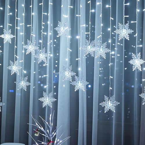 Funmo Lichterketten Schneeflocken, 4M Stern Lichterkette Lichtervorhang, Lichterkette Weihnachten, Mit 8 Modi Lichtervorhang, Lichterkette Vorhang für Weihnachten Deko, Party, Hochzeit(Weiß) von Funmo