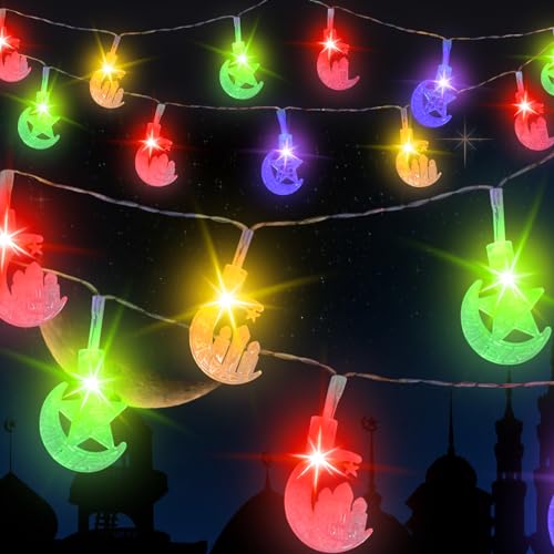 3M 20 LED Lichterkette für Ramadan Deko, Ramadan Dekoration, EID Mubarak Dekoration Lichter, Ramadan Laterne Stern Mond für Zuhause Mantel Haus Fenster Baum Home Garten Innen (Farbige Lichter) von Funmo