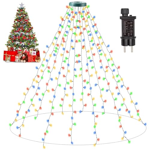 Funmo Weihnachtsbaum Lichter Wasserfall, 8 Lichtmodi Lichterkette Weihnachtsbaum Wasserfall, 20cm 400 Weihnachtsbaum Beleuchtung LED für 150cm-240cm Baum Weihnachten/Party/Hochzeit, Bunt von Funmo