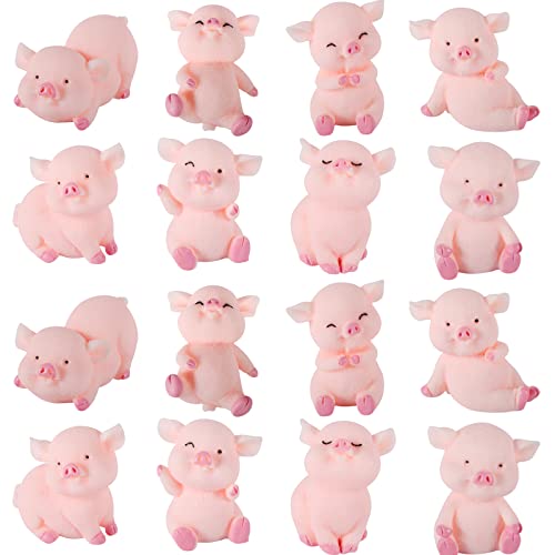 Funmo kleine Glücksschweine, 16 Glücksschweinchen Mini Schweinchen 3.5 cm Glücksbringer ​Tischdeko Prüfung, für DIY Handwerk, Kuchen Dekoration von Funmo