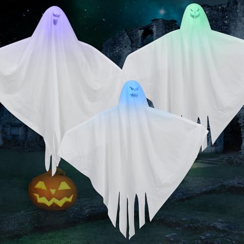 Halloween Deko Garten,Halloween Geist Hängende LED Lichterkette Außen Batterie,Leuchtende Geister-Dekoration zum Aufhängen,Halloween Aufhängen Geister Mit Led Lichtern,Halloween Deko Garten (Buntes) von Funmo