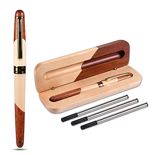 Handgefertigter Holzkugelschreiber,Tinte mit mittlerer Spitze, personalisierter Geschenkstift,3 Arten große Mine,schwarzes Schreiben,kugelschreiber elegant und exquisites Geschenkstift-Set (Holzbox) von Funmo