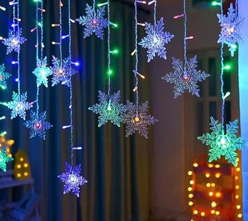 LED Sterne Lichterketten,Schneeflocken Lichtervorhang,LED Lichterkette Vorhang Leuchtvorhang 4M Mit 8 Modi Light für Balkon Weihnachten Hochzeit Geburtstag Party Deko von Funmo