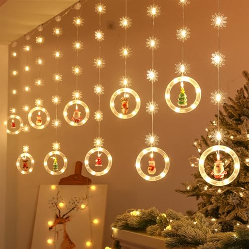 Lichtervorhang Weihnachten Fenster, 3x0,65M Lichterkettenvorhang LED Lichterkette 8 Modi USB Weihnachtsbeleuchtung Stimmungslichter Fenster Weihnachten Feiertage Fensterdeko Dekobeleuchtungkette Innen von Funmo