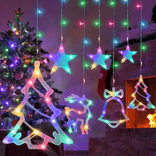 Lichtervorhang Weihnachten Fenster,LED Lichtervorhang,Weihnachtsbeleuchtung,Led Sterne Lichterkette, Ip44 Wasserdicht für Weihnachtendeko,für Weihnachtsdekofür Weihnachten Party Innen und außen Deko von Funmo