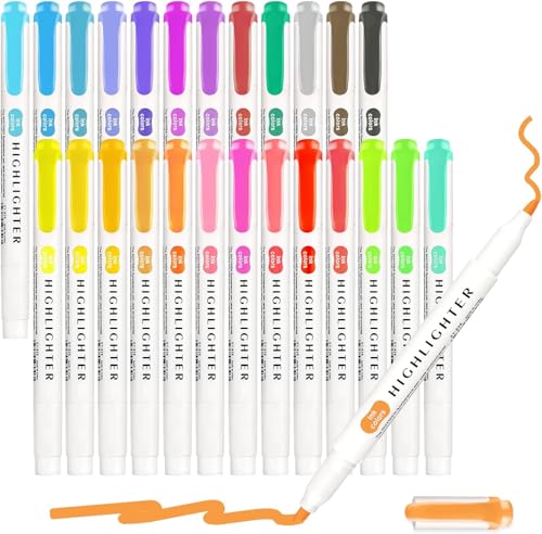 25 Stück Textmarker Pastell, Doppelseitiges Highlighter Pen, Marker Pastell Assorted Farben, Ästhetische Markerstifte Set für Journaling Notizen Bibel marker, Schule und Bürobedarf von Funnasting