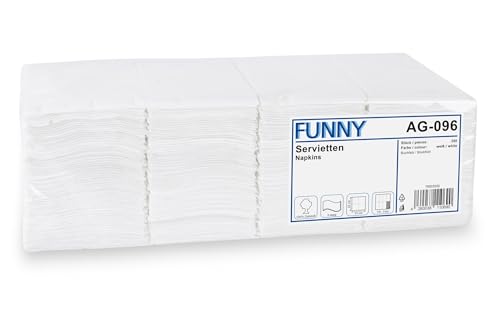 Funny Tafelserviette 250 Stück | 2 lagig, hochweiß 33 x 33 cm 1/8 Falz | Ideale Serviette für Kantinen, Imbiss, Café, Restaurant oder Catering von Funny