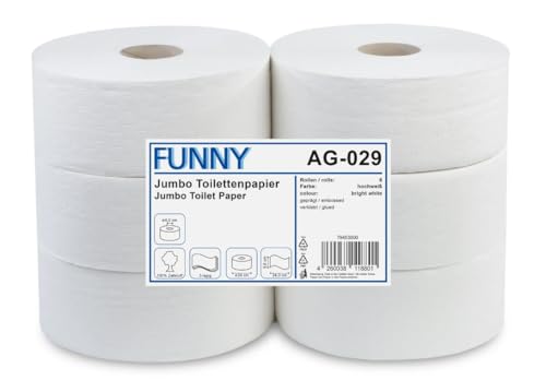 Jumbo-Toilettenpapier, 3-lagig, Zellstoff weiß, Druchmesser 24cm, 6 Rollen von Funny