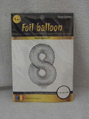 kostüm-paradies Folienballon Zahl 8" am Stab 41 cm, Silber, Hellium geeignet von Funny