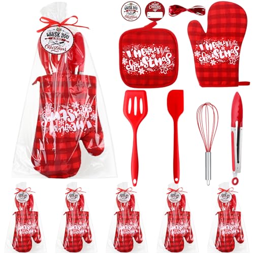 Funnymoom 42-teiliges Weihnachts-Backset, Weihnachts-Koch-Geschenk-Set, Frohe Weihnachten, Ofenhandschuh und Topflappen, 25,4 cm, Rot, Mini-Küchenutensilien-Set mit Weihnachtsgeschenkkarte für von Funnymoom