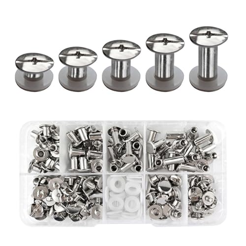 Chicago-Schrauben, M5 x 4/6/8/10/12 mm, Chicago-Schrauben, sortiert, Buchbindung, Nieten, Pfosten, Metall, flache Kreuzschlitz-Schraubnieten für DIY-Lederdekoration, 280 Stück Chicago-Schrauben, M5 x 4/6/8/10/12 mm, Chicago-Schrauben, sortiert, Buchbindung, Nieten, Pfosten, Metall, flache Kreuzschlitz-Schraubnieten für DIY-Lederdekoration, 280 Stück von Funnytek