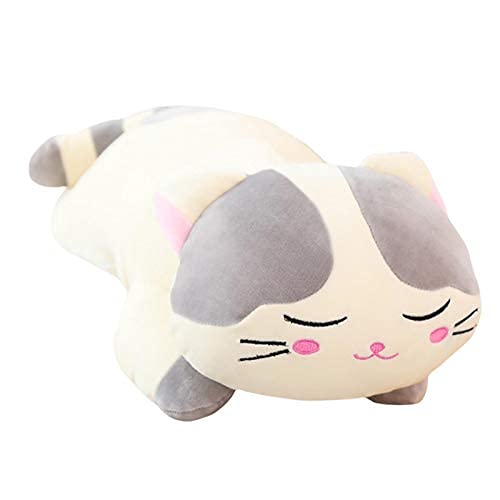 Funthy Tierkissen für Kinder Kawaii Katzen Flauschiges Kuscheltier Seitenschläferkissen, Weich Stofftiere Plüschkissen Plüschtier Spielzeug Geschenke Kinderzimmer Dekoration -Grey||60CM von Funthy