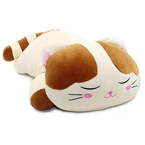 Tierkissen für Kinder Mädchen und Fräulein Kawaii Katzen Flauschiges Kuscheltier Seitenschläferkissen, Weich Stofftiere Plüschkissen Plüschtier Spielzeug Geschenke Kinderzimmer Dekoration-Brown||60CM von Funthy