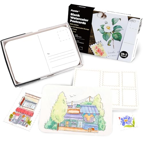 Funto Blanko Aquarellpapier Postkarten, 100% Baumwolle, 28 Postkarten + 2 Blätter Briefmarken, 4"x6", 140lb/300gsm, saurefreies Hochleistungskunstpapier für Dankeskarten und Grußkarten von Funto