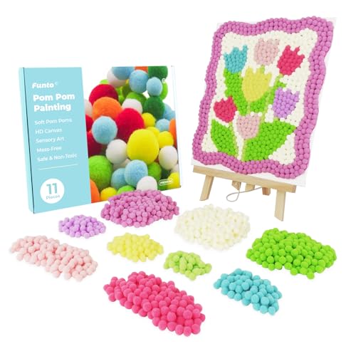 Funto Tulip Pom Pom Painting Art Kit, 1100+ Pom Poms, Leinwand und robuste Staffelei für Heimdekoration, geeignet für Kinder und Erwachsene DIY Malerei, perfekte Handwerk Kit für Anfänger von Funto