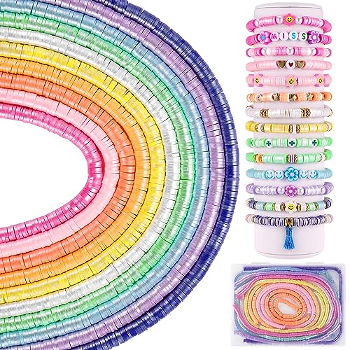 Funtopia 3200 Stück Heishi Perlen, Perlglanzfarbe 6mm Clay Perlen zum Auffädeln, Heishi Perlen für Chocker, Halskette, Armband, Ohrringe, Schmuckherstellung DIY Erwachsene Kinder von Funtopia