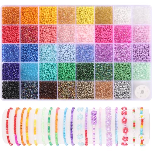 Funtopia 3mm Perlen für Armbänder, 39 Farben 5 Typen Perlen Zum Auffädeln Armbänder Selber Machen, Perlen Set Kinder Mädchen für Bastelset (9600 Stück) von Funtopia