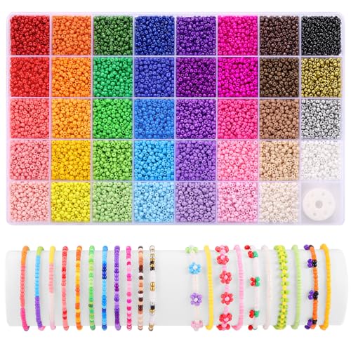 Funtopia 3mm Perlen für Armbänder, 39 Farben 9600 Stück Perlen Zum Auffädeln Friendship Bracelet Kit, Perlen Set Kinder Mädchen für Bastelset von Funtopia