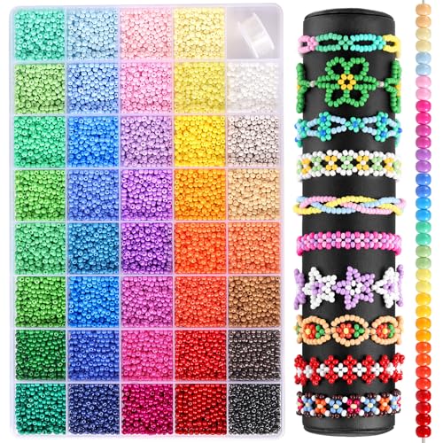 Funtopia Einheitliche 3mm Perlen für Armbänder, 39 Farben 8200 Stück Perlen Zum Auffädeln, Perlen Set Kinder Mädchen Friendship Bracelet Kit für Bastelset von Funtopia