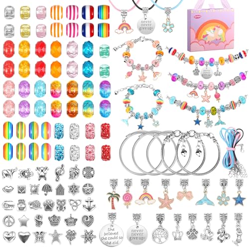 Funtopia Geschenke für Mädchen, 114 Stück Armbänder Selber Charm Armband Ketten Spielzeug Kit, Schmuck Basteln Mädchen von Funtopia