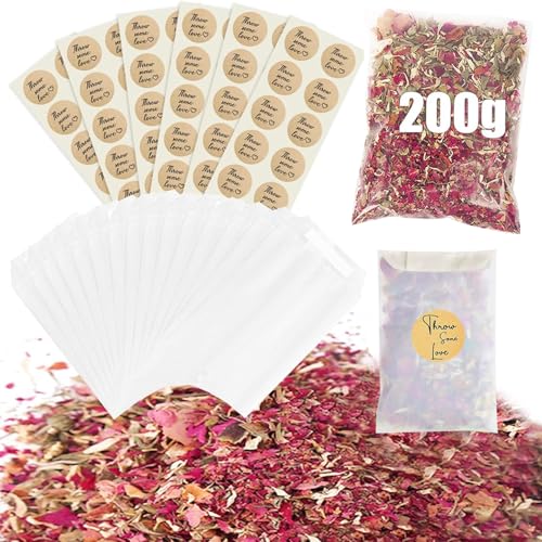 80 Sets Hochzeitskonfetti-Tüten, inklusive Pergamin-Konfetti-Tüten, 200 g, natürliche getrocknete Rosenblätter, natürlich, biologisch abbaubar, Konfetti-Aufkleber für Hochzeit, Verlobung, Jahrestag, von Funvalley Surperfect