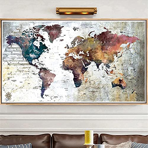 Diamond Painting, Diamant Painting Bilder, Große Größe Diamant Malerei mit Voll Diamond Painting Zubehör, DIY 5D Diamant Gemälde Cross Stickerei, Schlafzimmer Deko Wohnzimmer, Weltkarte(2),70x140 cm von Funxer