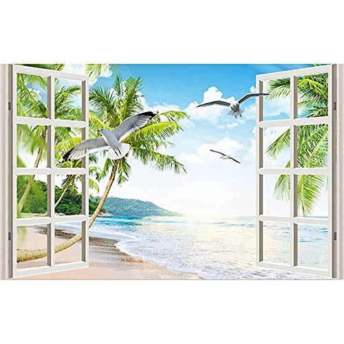 Diamond Painting,Diamant Painting Bilder,Große Größe Diamant Malerei mit Voll Diamond Painting Zubehör,DIY 5D Diamant Gemälde Cross Stickerei,Schlafzimmer Deko Wohnzimmer,Meer-Strand-Fenster,50x100 cm von Funxer