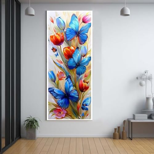 Diamond Painting Blau Schmetterling 100x300cm，5D Daiments Painting Erwachsene mit Diamond Painting Zubehör，Groß Diamont Painting bilder Set Full Square Drill Geschenk für mädchen Home Wall Décor A57 von Funxer