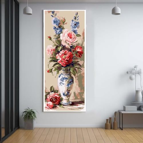 Diamond Painting Blumen Vasen 100x300cm，5D Daiments Painting Erwachsene mit Diamond Painting Zubehör，Groß Diamont Painting bilder Set Full Square Drill Geschenk für mädchen Home Wall Décor A65 von Funxer