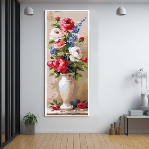 Diamond Painting Blumen rot 100x200cm，5D Daiments Painting Erwachsene mit Diamond Painting Zubehör，Groß Diamont Painting bilder Set Full Square Drill Geschenk für mädchen Home Wall Décor A70 von Funxer