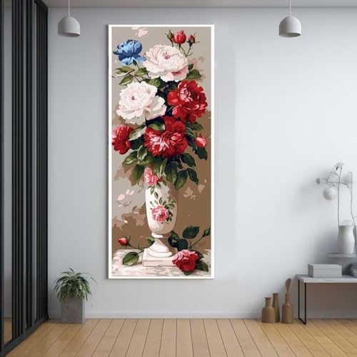 Diamond Painting Blumen rot 100x300cm，5D Daiments Painting Erwachsene mit Diamond Painting Zubehör，Groß Diamont Painting bilder Set Full Square Drill Geschenk für mädchen Home Wall Décor A67 von Funxer