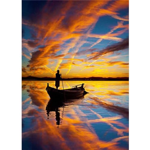 Diamond Painting Boot bei Sonnenuntergang diamond painting erwachsene 40x60cm, 5D Square diamond painting set mit Zubehör Set, DIY Cross Stickerei Deko Wohnzimmer Schlafzimmer Büro Eingang Wand D4 von Funxer