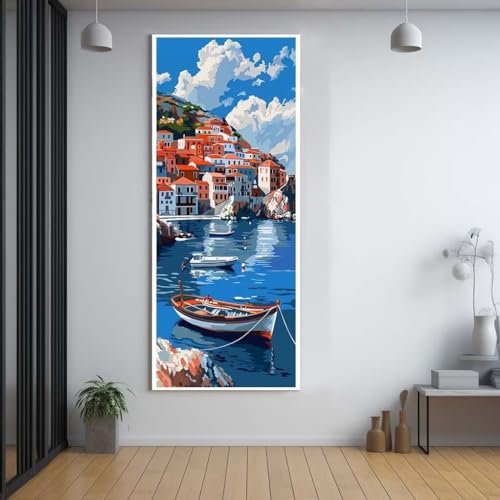 Diamond Painting Dock schiff 100x300cm，5D Daiments Painting Erwachsene mit Diamond Painting Zubehör，Groß Diamont Painting bilder Set Full Square Drill Geschenk für mädchen Home Wall Décor A25 von Funxer