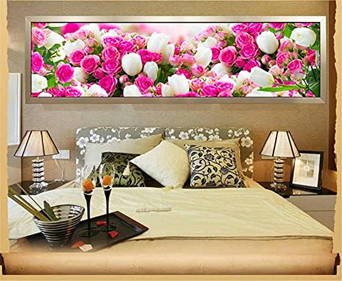 Diamond Painting Full Drill Set, rosa rosen blume，Square Vollbohrer Kristall ，Große Stickerei Set ，Kreuzstich Bilder ，für Home Wall Decoration(40x120cm,16x48in) H3216 von Funxer