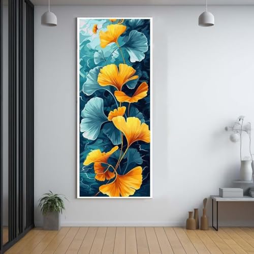 Diamond Painting Ginkgo biloba Blätter Blätter diamond painting erwachsene groß 50x120cm，5D diamond painting set mit Zubehör Full Square Set，DIY Cross Stickerei Deko Wohnzimmer Schlafzimmer E51 von Funxer