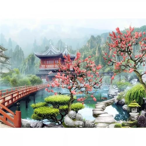 Diamond Painting Japanischer Garten, 5D Diamond Painting Erwachsene Kinder mit Diamond Painting Zubehör, Diamond-Painting bilder Round Full Drill Set mädchen Geschenk für Home Wall Décor 50x70cm B43 von Funxer