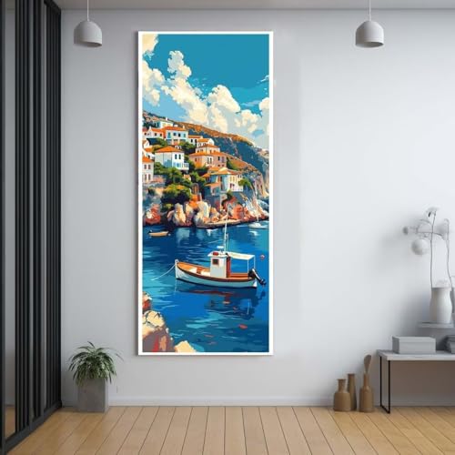 Diamond Painting Landschaft Boot 100x300cm，5D Daiments Painting Erwachsene mit Diamond Painting Zubehör，Groß Diamont Painting bilder Set Full Square Drill Geschenk für mädchen Home Wall Décor A31 von Funxer