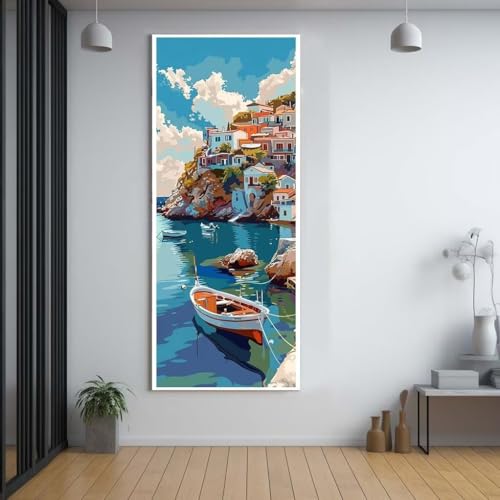 Diamond Painting Landschaft Boot 30x80cm，5D Daiments Painting Erwachsene mit Diamond Painting Zubehör，Groß Diamont Painting bilder Set Full Square Drill Geschenk für mädchen Home Wall Décor A30 von Funxer