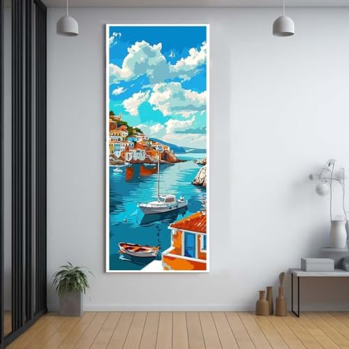 Diamond Painting Landschaft Boot 40x100cm，5D Daiments Painting Erwachsene mit Diamond Painting Zubehör，Groß Diamont Painting bilder Set Full Square Drill Geschenk für mädchen Home Wall Décor A29 von Funxer