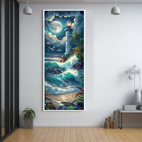 Diamond Painting Leuchtturm Sonnenuntergang 100x300cm，5D Daiments Painting Erwachsene mit Diamond Painting Zubehör，Groß Diamont Painting bilder Set Full Square Drill Geschenk für mädchen Home Décor A7 von Funxer