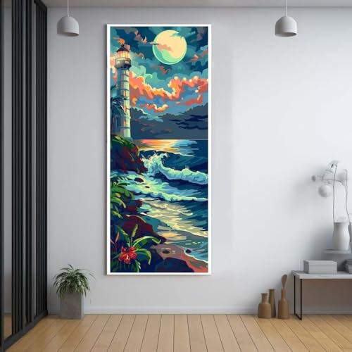 Diamond Painting Leuchtturm Wellen 100x200cm，5D Daiments Painting Erwachsene mit Diamond Painting Zubehör，Groß Diamont Painting bilder Set Full Square Drill Geschenk für mädchen Home Wall Décor A8 von Funxer