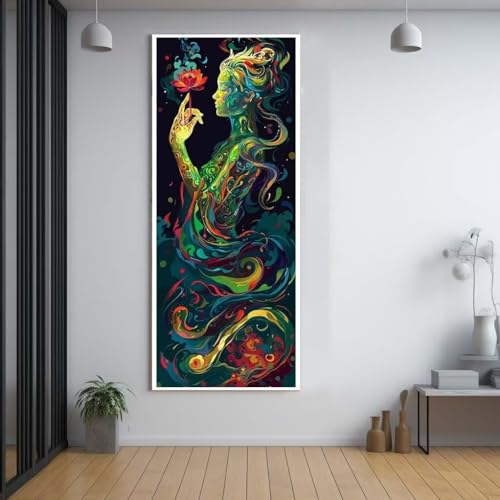 Diamond Painting Lotus schöne Frau 100x300cm，5D Daiments Painting Erwachsene mit Diamond Painting Zubehör，Groß Diamont Painting bilder Set Full Square Drill Geschenk für mädchen Home Wall Décor A75 von Funxer