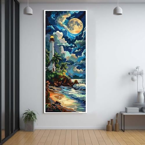 Diamond Painting Meer Leuchtturm 100x300cm，5D Daiments Painting Erwachsene mit Diamond Painting Zubehör，Groß Diamont Painting bilder Set Full Square Drill Geschenk für mädchen Home Wall Décor A9 von Funxer