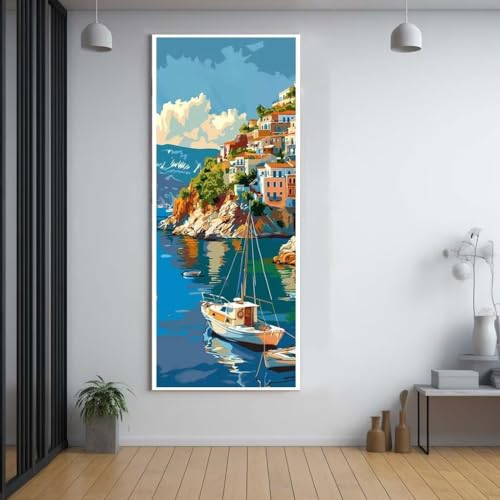 Diamond Painting Meer boot 100x200cm，5D Daiments Painting Erwachsene mit Diamond Painting Zubehör，Groß Diamont Painting bilder Set Full Square Drill Geschenk für mädchen Home Wall Décor A36 von Funxer