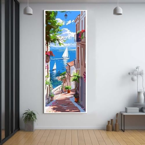 Diamond Painting Meer kleine Stadt 100x300cm，5D Daiments Painting Erwachsene mit Diamond Painting Zubehör，Groß Diamont Painting bilder Set Full Square Drill Geschenk für mädchen Home Wall Décor A21 von Funxer